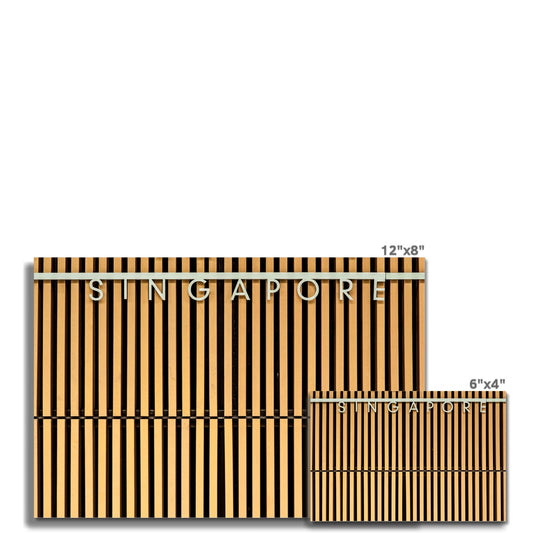 Singapore lettering on a slatted building wall. Fine Art Print