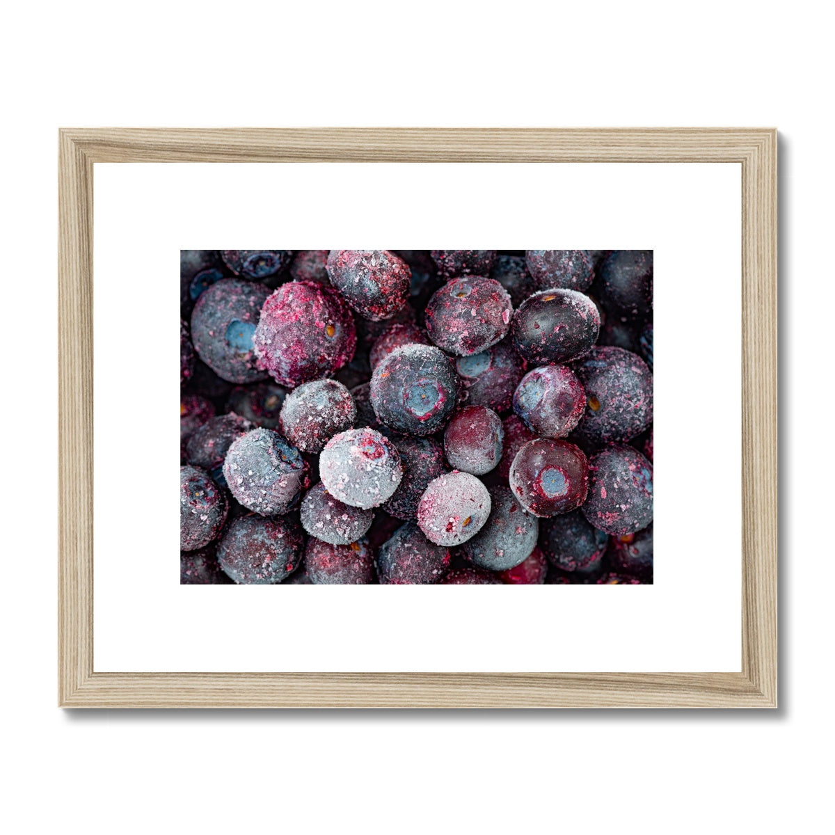 Close up of frozen blueberries Framed & Mounted Print