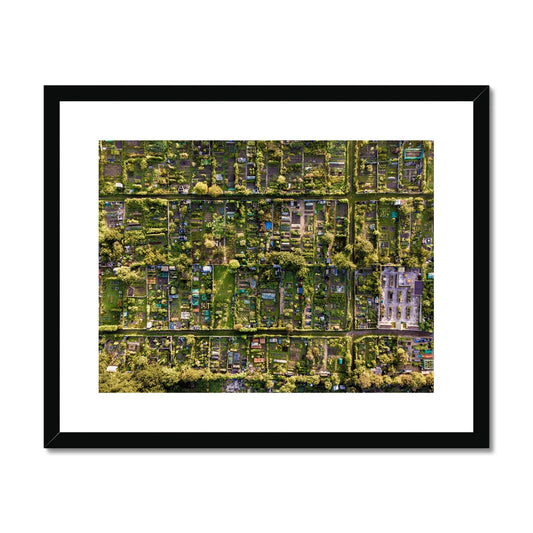 Aerial view of allotments Framed & Mounted Print