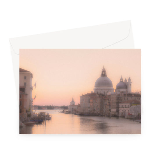 Misty Venice sunrise: Grand Canal with Santa Maria della Salute in the distance. Greeting Card