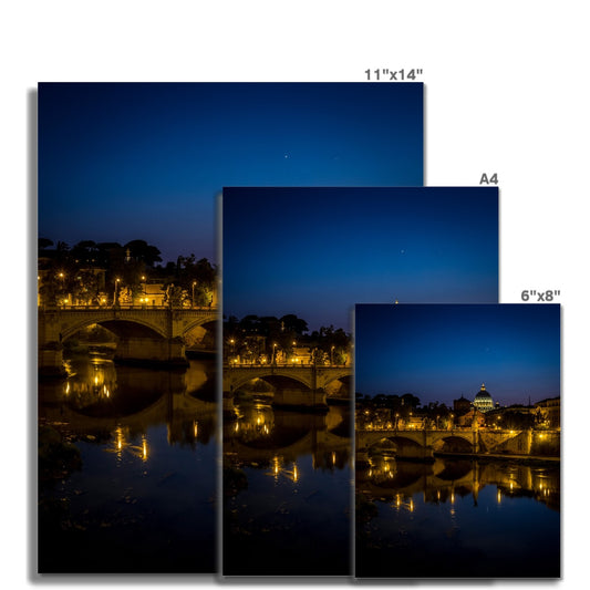 St Peter's Basilica. Ponte Vittorio Emanuele ll Vatican City at night, Rome, Italy. Fine Art Print