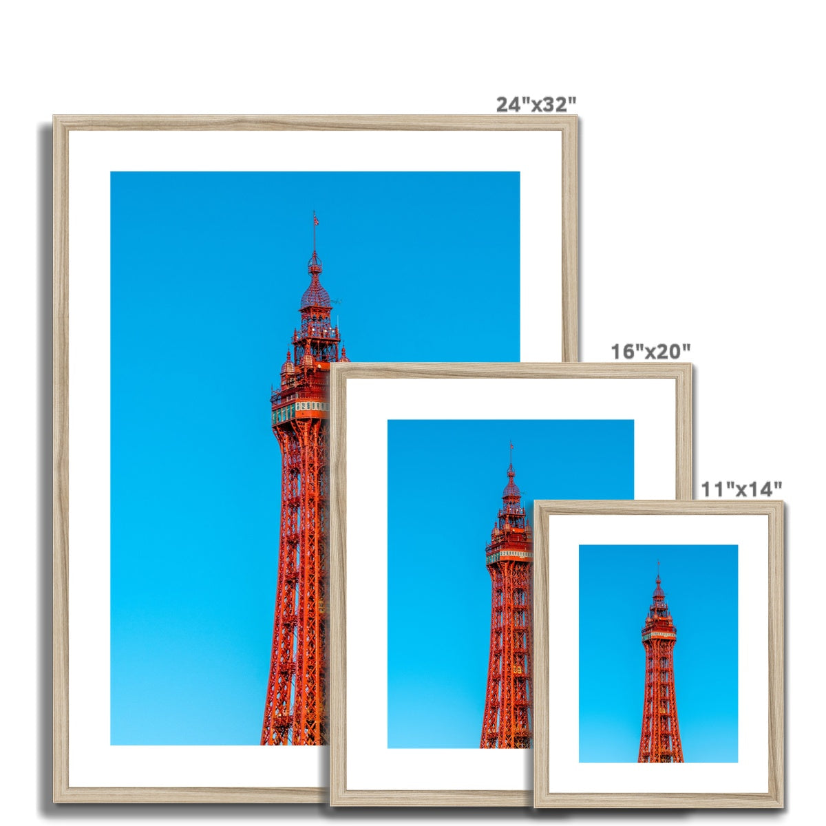 Blackpool Tower with a cloudless blue sky. UK Framed & Mounted Print