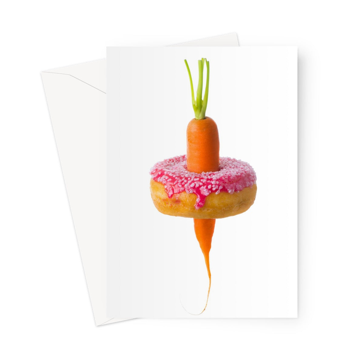 Carrot through a doughnut demonstrating healthy versus unhealthy food choices.  Greeting Card