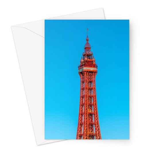 Blackpool Tower with a cloudless blue sky. UK Greeting Card