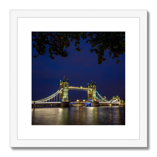Tower Bridge over the river Thames at night, London. Framed & Mounted Print