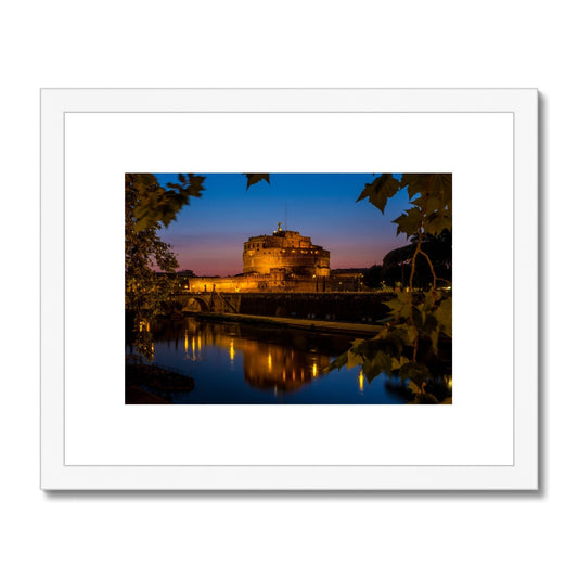 Castel sant'Angelo on the banks of the river tiber at night, Rome, Italy. Framed & Mounted Print