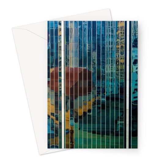 Urban reflections dance across a skyscraper's glazed facade Greeting Card