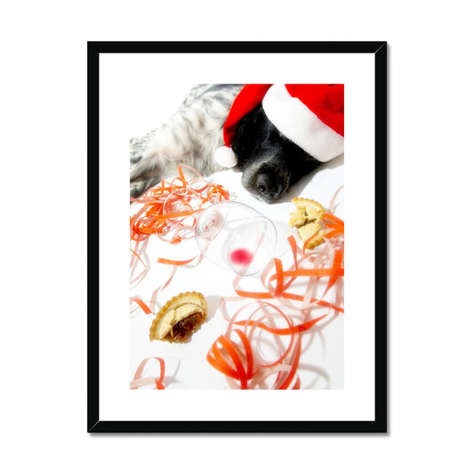 Sleeping dog after Christmas party Framed & Mounted Print