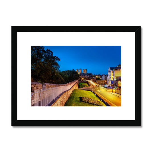Bar Walls and York Minster at dusk Framed & Mounted Print