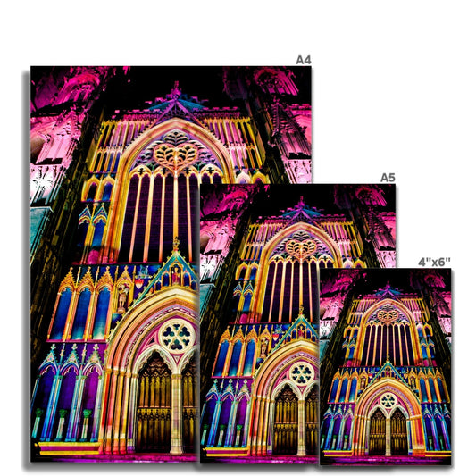 West front of York Minster, Illuminating York Festival. Fine Art Print