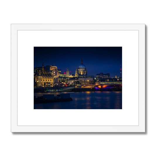 St Pauls Cathedral, Blackfriars Bridge, River Thames and London skyline at dusk. Framed & Mounted Print