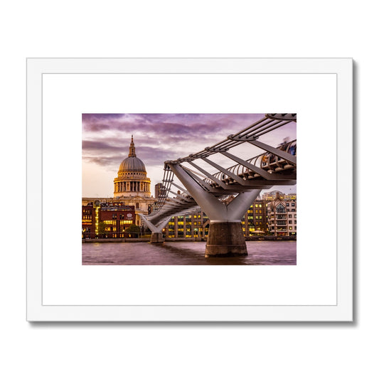 St Paul's Cathedral and Millennium Bridge  over the River Thames, London. Framed & Mounted Print