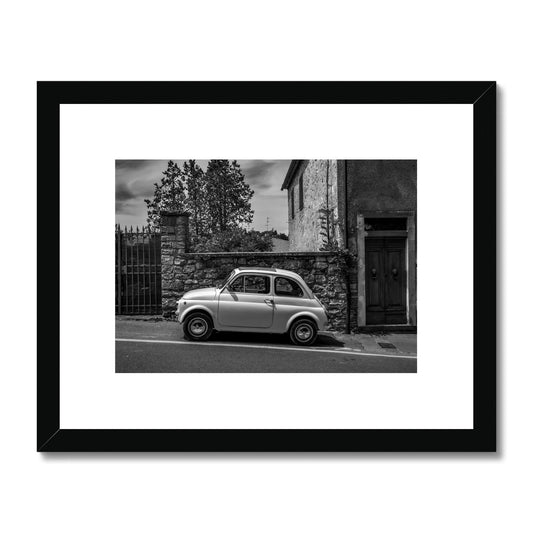 Vintage Fiat 500  car parked in Castellina in Chianti, Tuscany, Italy. Framed & Mounted Print