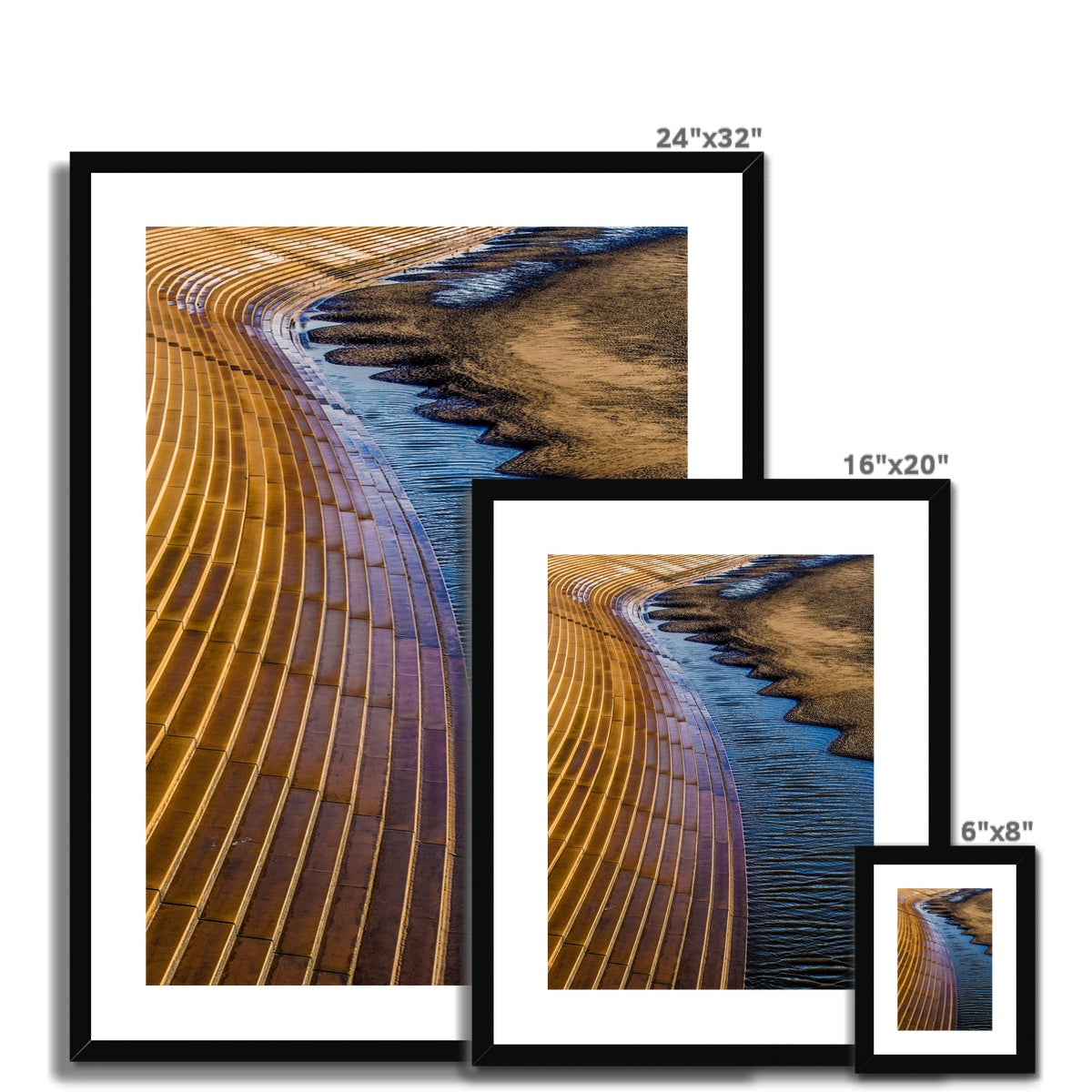 Blackpool sea defence stone steps leading down to beach. UK. Framed & Mounted Print