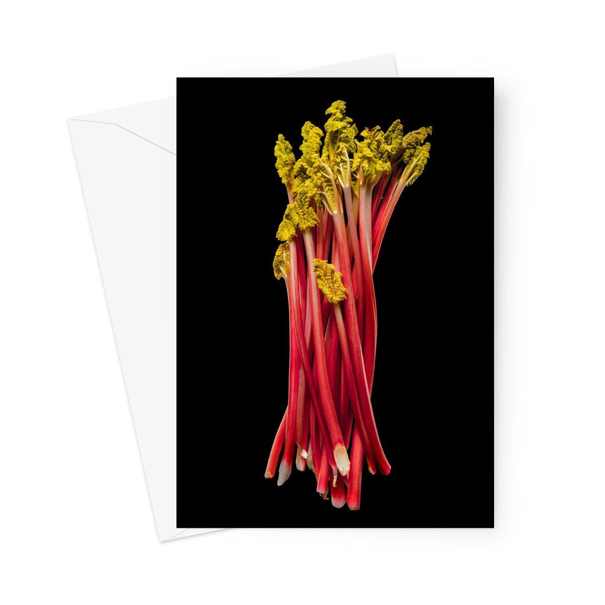 Rhubarb on black background Greeting Card