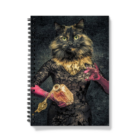 Anthropomorphic cat spilling drink from decanter Notebook
