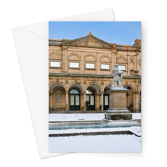 York Art Gallery with William Etty statue in front in the snow. York, North Yorkshire, UK Greeting Card
