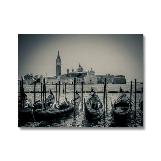 Gondolas moored in St Mark's Basin with San Giorgio Maggiore in the background. Venice, Italy. Canvas
