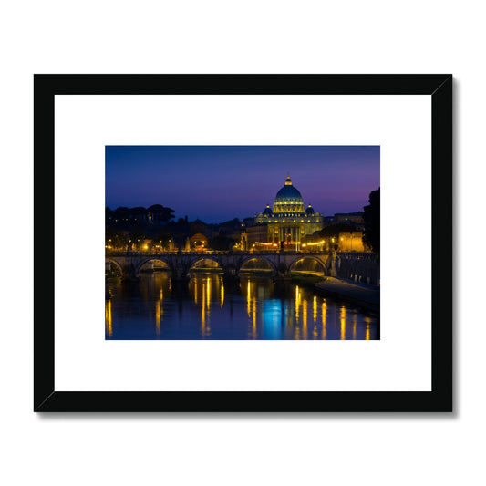 St Peter's Basilica, Vatican City at night, Rome, Italy. Framed & Mounted Print