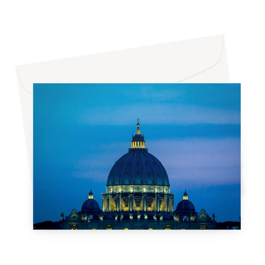 St Peter's Basilica. Vatican City at night, Rome, Italy. Greeting Card