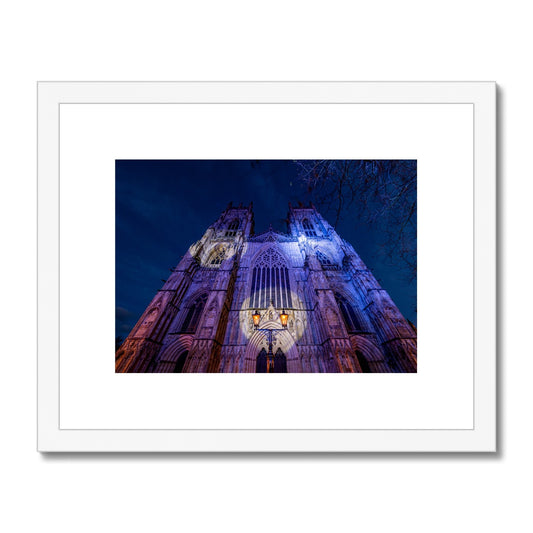 York Minster cathedral with Christmas illuminations, York, UK. Framed & Mounted Print