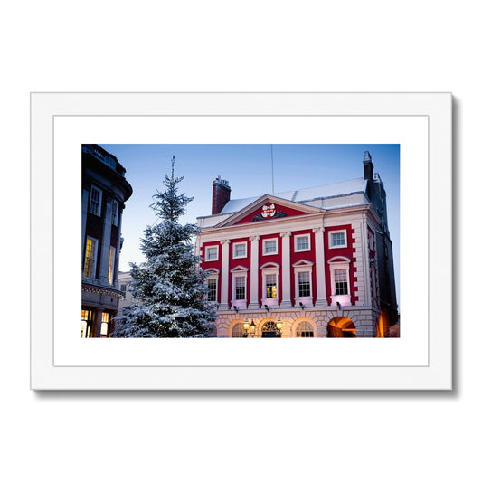York Mansion House and Christmas tree in the snow, York, UK. Framed & Mounted Print