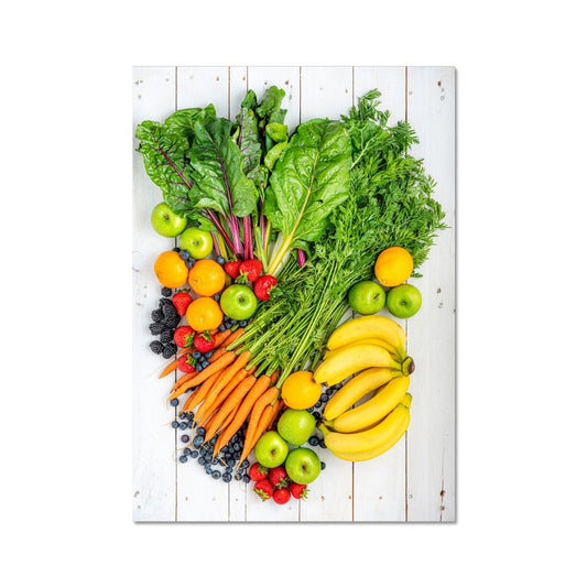 Flat lay of fresh fruit and vegetables on a modern rustic background Fine Art Print
