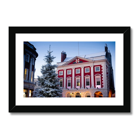 York Mansion House and Christmas tree in the snow, York, UK. Framed & Mounted Print