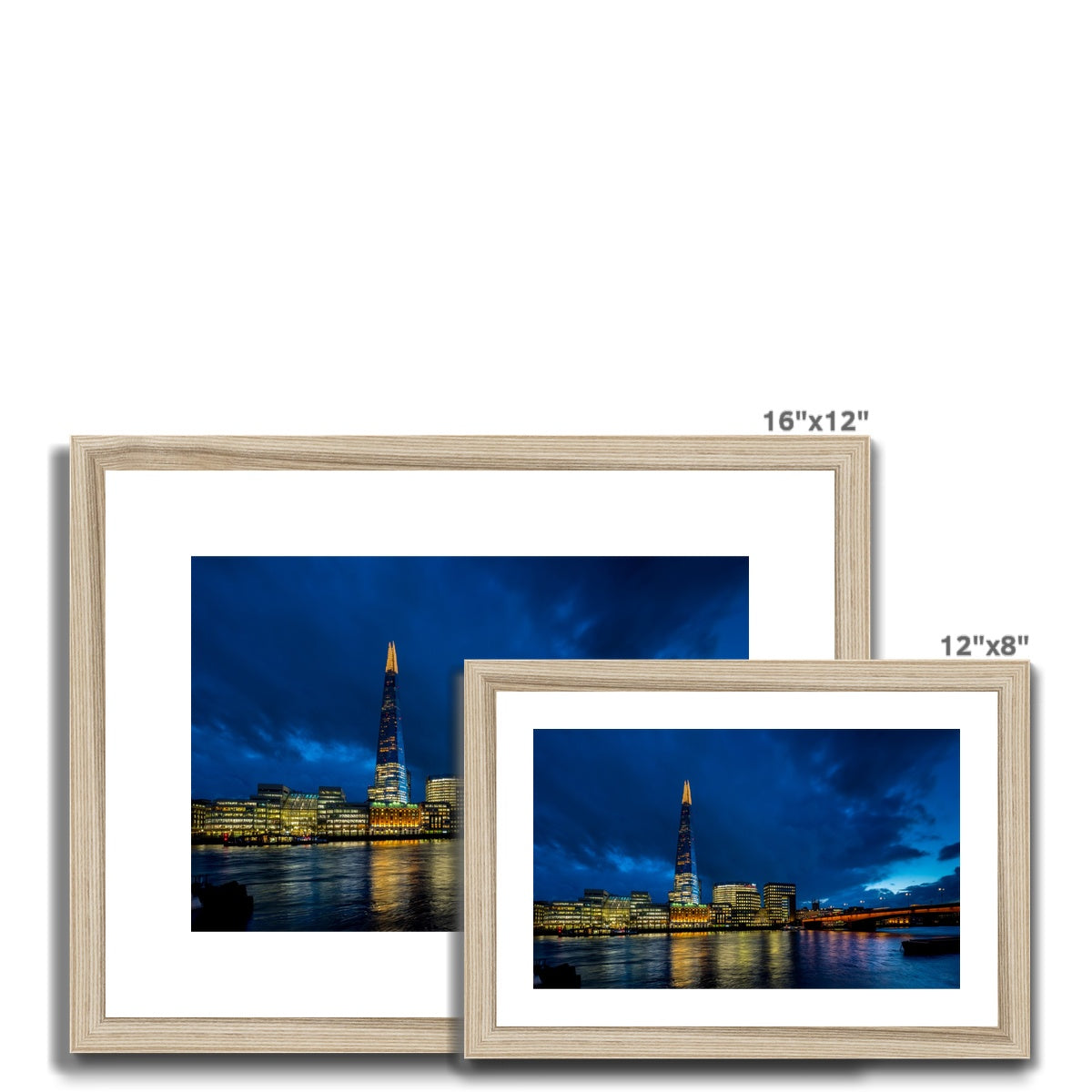 The Shard and river Thames at dusk, London. Framed & Mounted Print