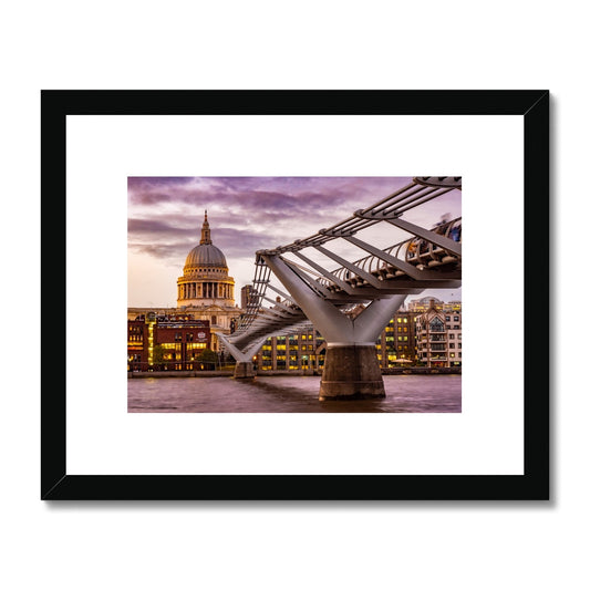 St Paul's Cathedral and Millennium Bridge  over the River Thames, London. Framed & Mounted Print