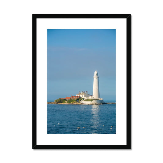 St Mary's Island and lighthouse at high tide, Whitley Bay, Tyne and Wear. UK Framed & Mounted Print