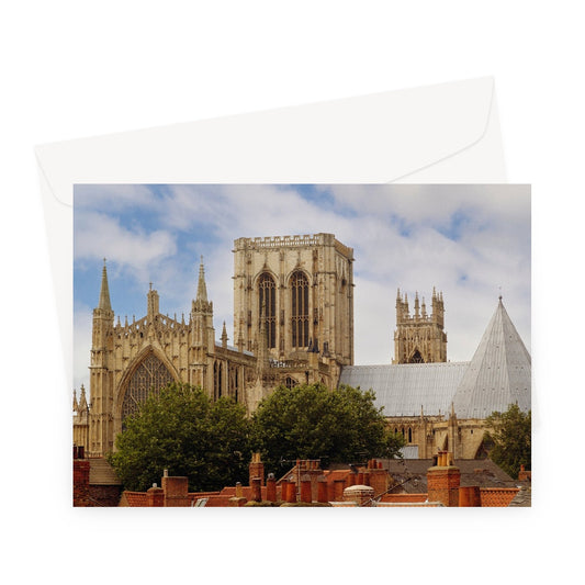 York Minster towering over York's historic rooftops. York. North Yorkshire. UK Greeting Card