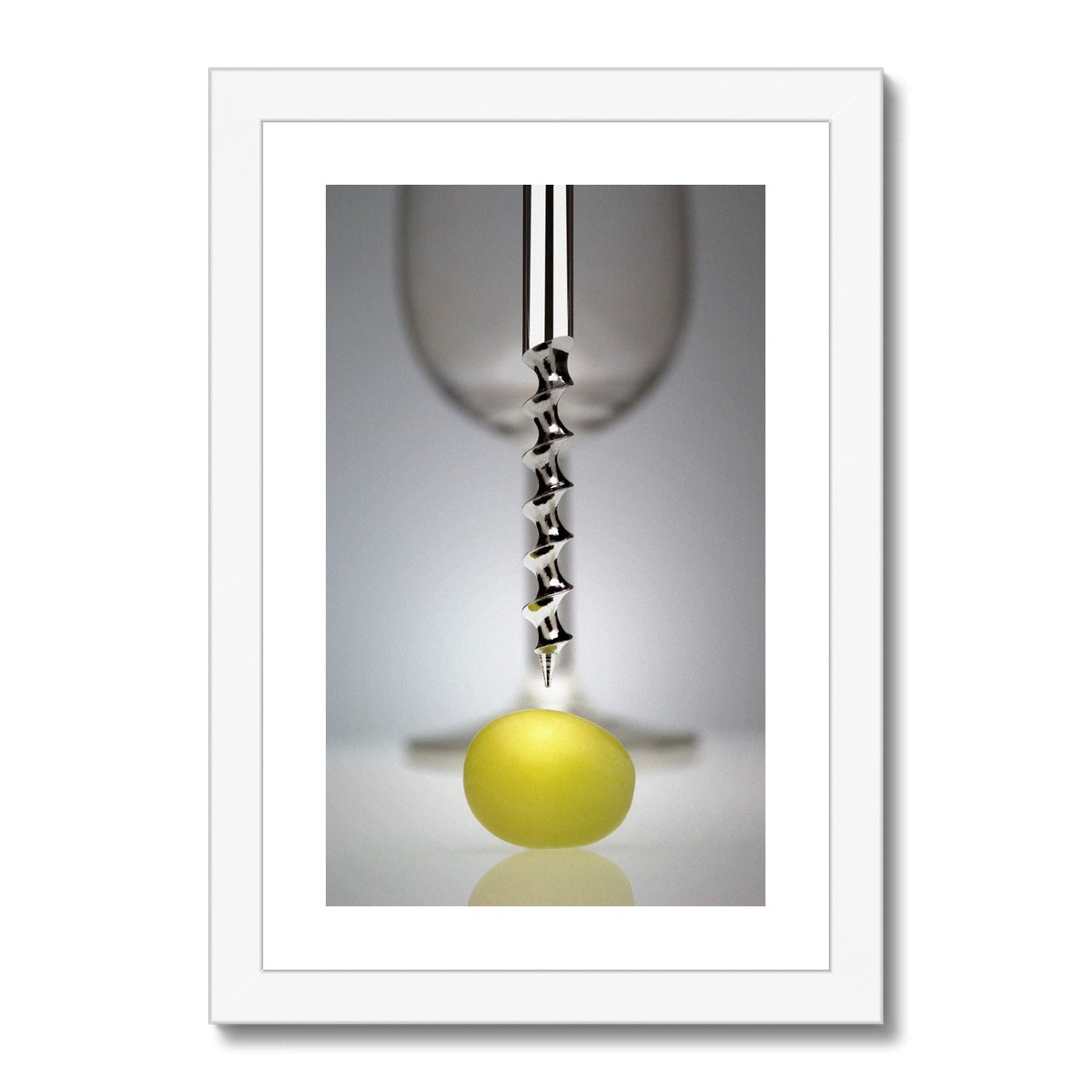 Corkscrew, grape, and wine glass Framed & Mounted Print