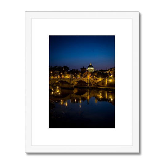 St Peter's Basilica. Ponte Vittorio Emanuele ll Vatican City at night, Rome, Italy. Framed & Mounted Print