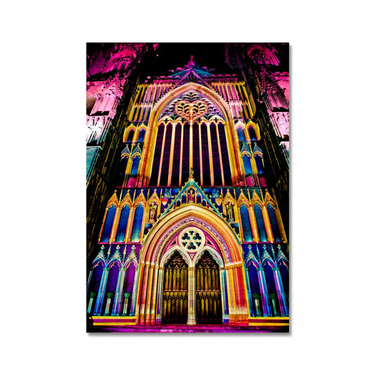 West front of York Minster, Illuminating York Festival. Fine Art Print