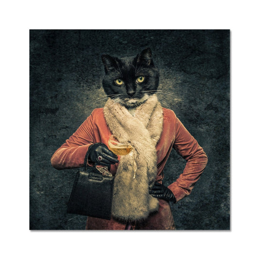 Anthropomorphic cat spilling drink from champagne coupe Fine Art Print