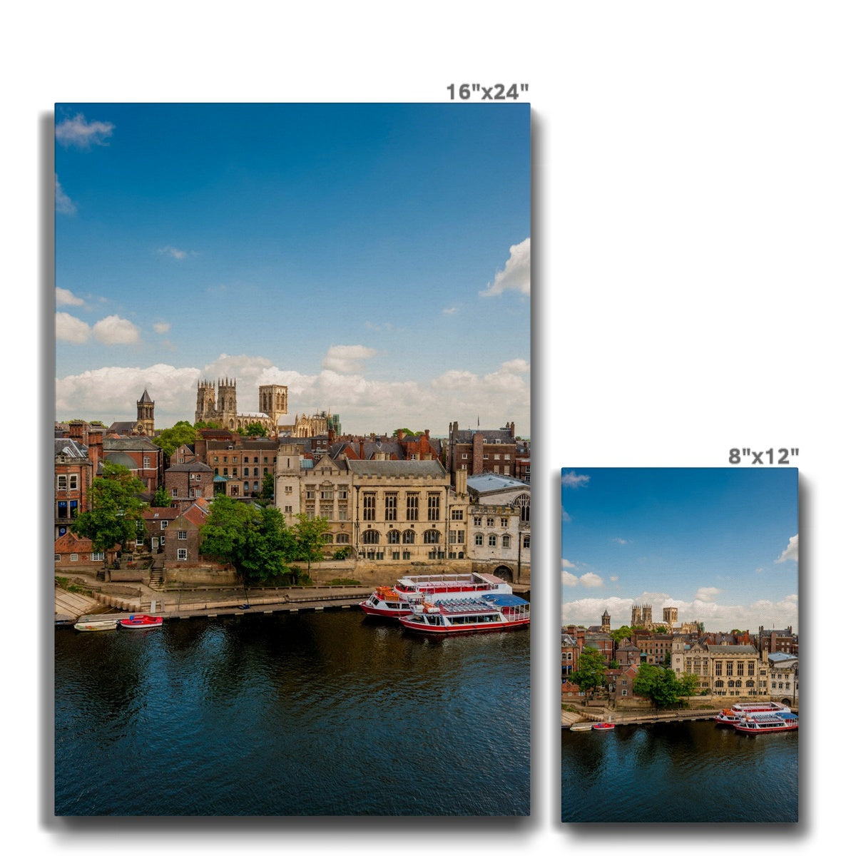 Moored boats on the River Ouse with the Guildhall and York Minster in the distance. York. UK Canvas