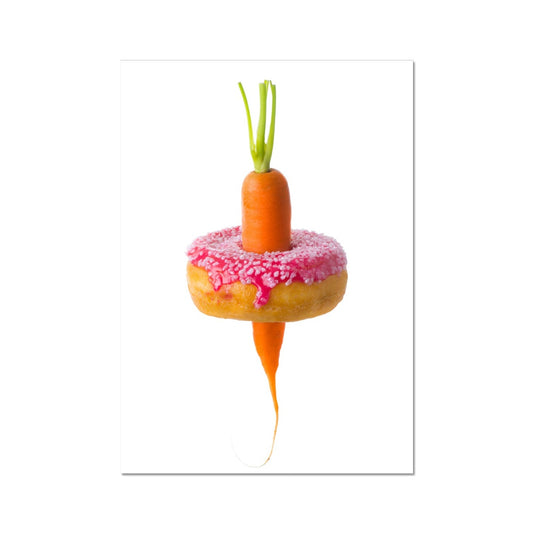 Carrot through a doughnut demonstrating healthy versus unhealthy food choices.  Fine Art Print