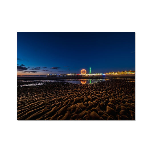 Blackpool Tower and Central Pier with reflection of illuminations Fine Art Print
