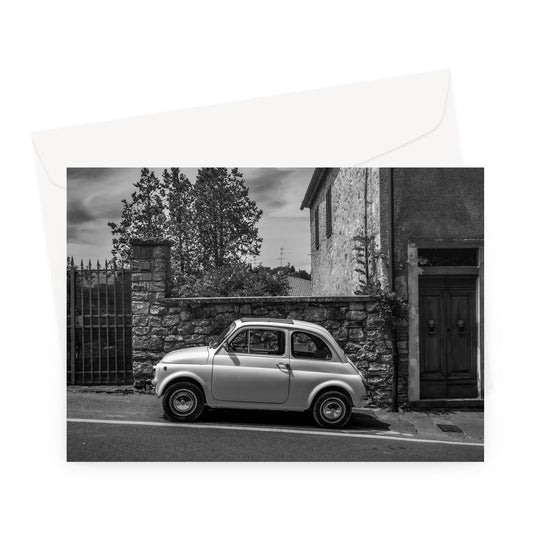 Vintage Fiat 500  car parked in Castellina in Chianti, Tuscany, Italy. Greeting Card