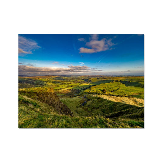 View from summit of Mam Tor  Castleton and Hope Valley, Peak District, UK. Fine Art Print