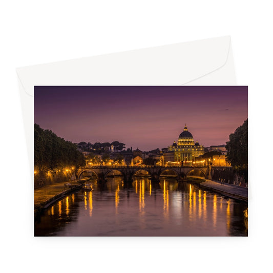 St Peter's Basilica. Vatican City at night. Rome, Italy. Greeting Card