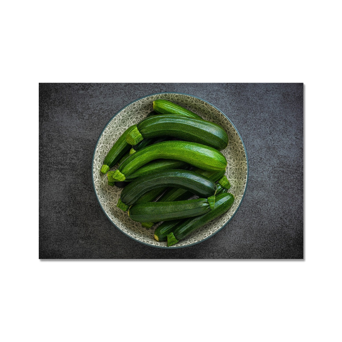 Bowl of green courgettes Fine Art Print