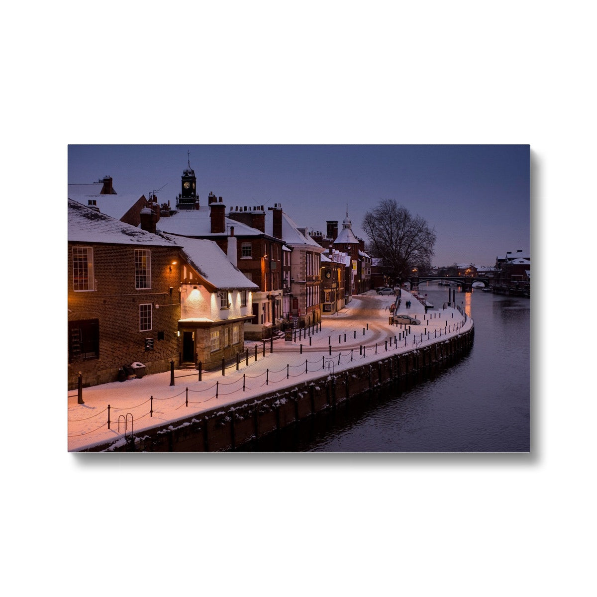 The Kings Arms pub and River Ouse in the snow at dusk, York, UK. Canvas