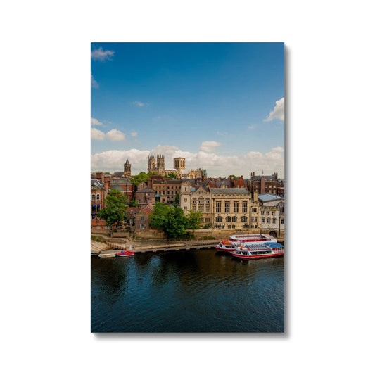 Moored boats on the River Ouse with the Guildhall and York Minster in the distance. York. UK Canvas