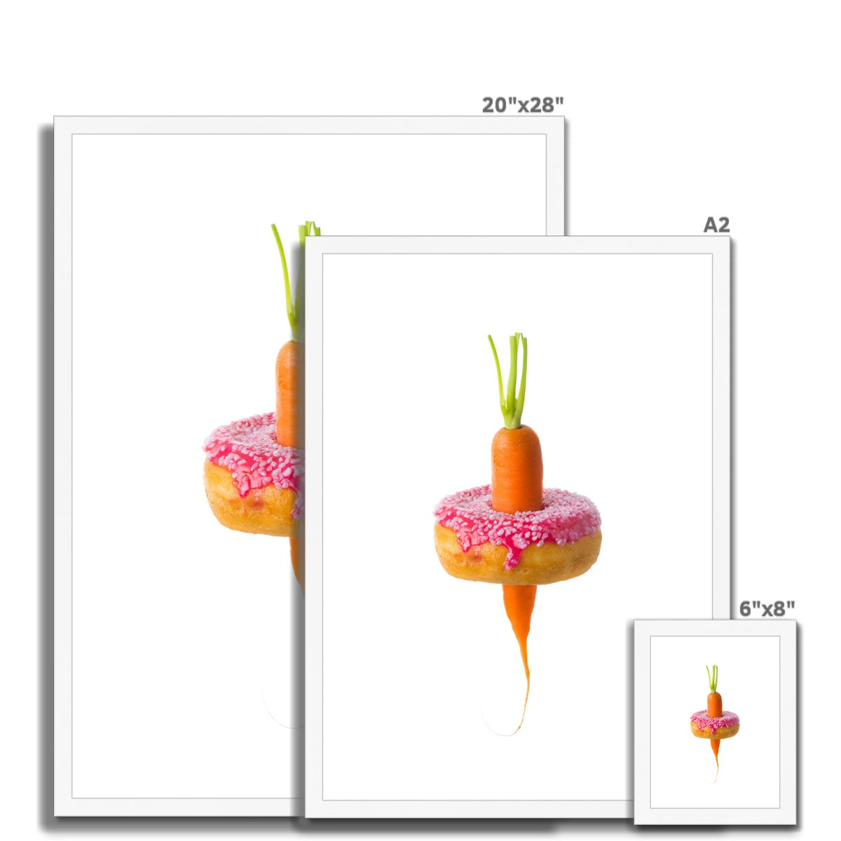 Carrot through a doughnut demonstrating healthy versus unhealthy food choices.  Framed & Mounted Print