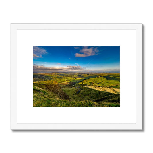 View from summit of Mam Tor  Castleton and Hope Valley, Peak District, UK. Framed & Mounted Print