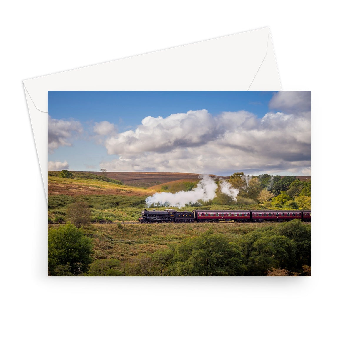 Steam Train: LNER Thompson Class B1 No. 1264  on the North Yorkshire Moors in summer. UK Greeting Card