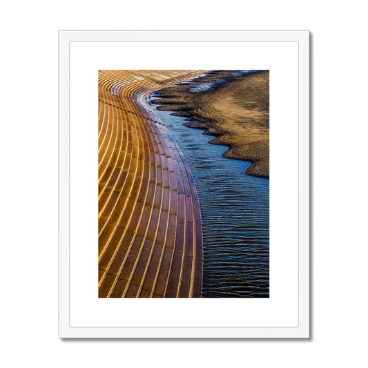 Blackpool sea defence stone steps leading down to beach. UK. Framed & Mounted Print