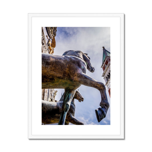 Horses of Saint Mark statues on the balcony of St Marks's basilica in Venice, Italy. Framed & Mounted Print